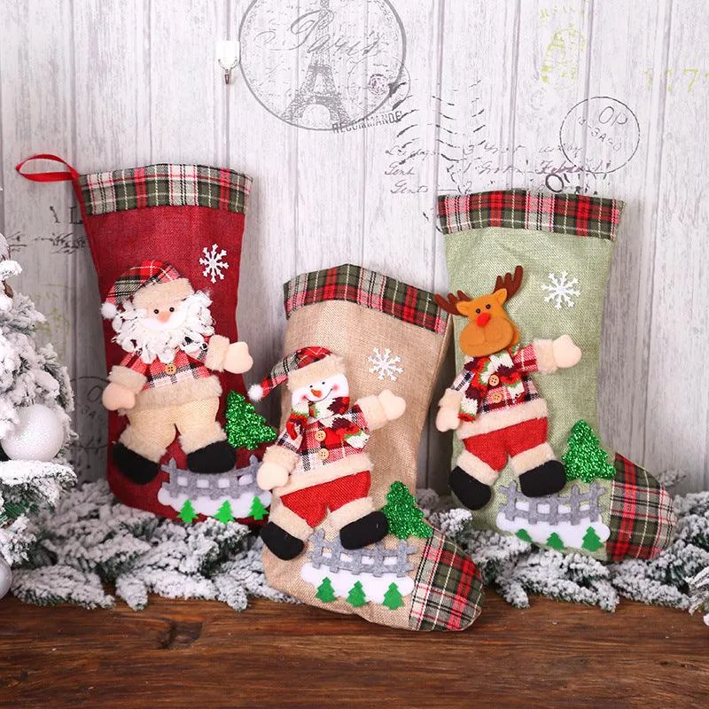 Whimsical Winter Dancing Doll Stocking – Festive Linen Flannel Decor