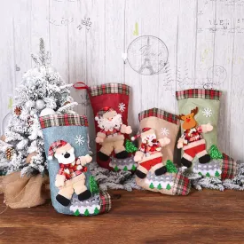 Whimsical Winter Dancing Doll Stocking – Festive Linen Flannel Decor