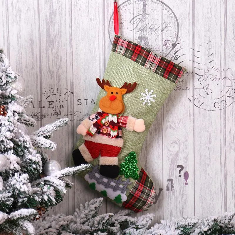 Whimsical Winter Dancing Doll Stocking – Festive Linen Flannel Decor