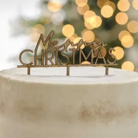 Wooden Merry Christmas Cake Topper