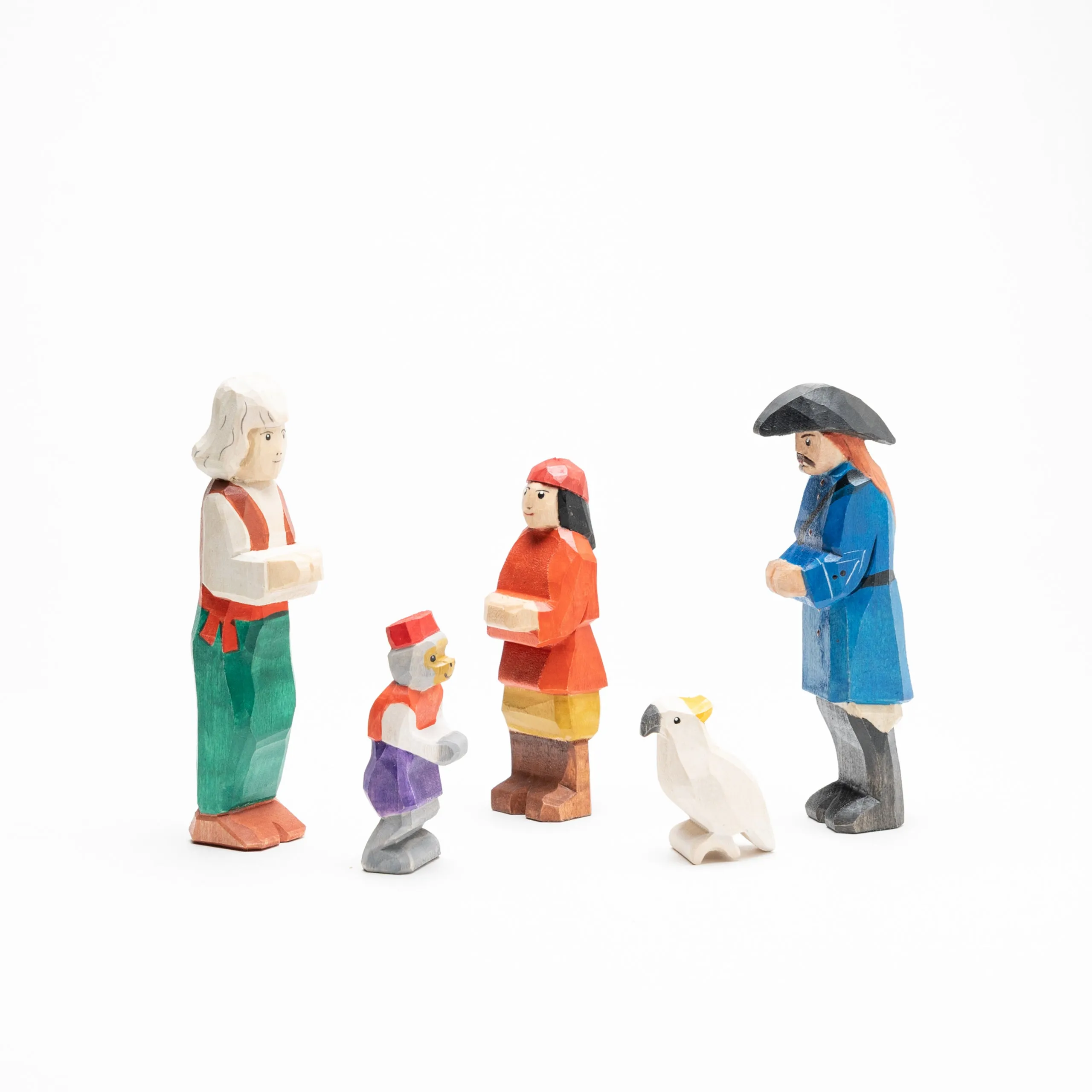 Wooden Pirate Figurines with Parrot and Monkey: Set Sail for Adventure