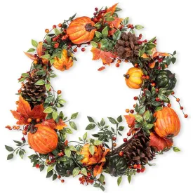 Wreath with Pumpkins, Berries and Pine Cones