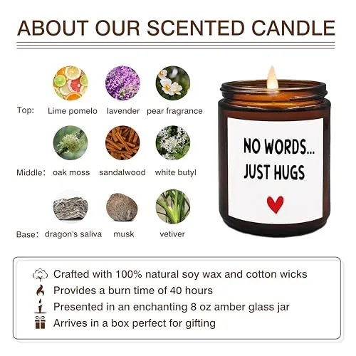 XUISWELL No Words Just Hugs Sympathy Candle, Sympathy Gift, Sympathy Gifts for Loss of Loved One, Bereavement Gifts, Condolences Gift for Loss, Get Well Gifts for Women